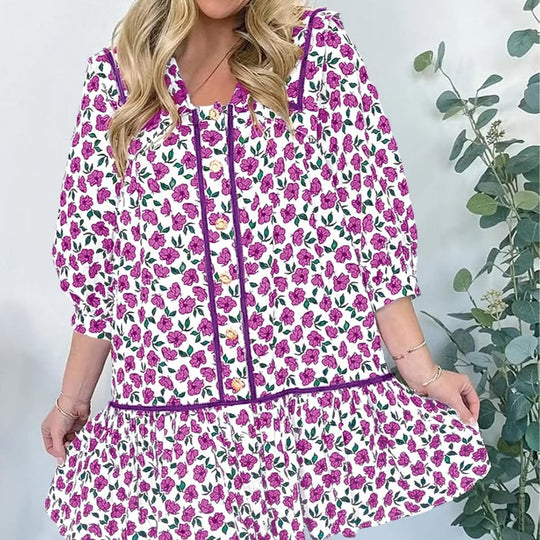 Damen Florales Mini-Hemdkleid mit übergroßem Matrosenkragen Nord Taschen