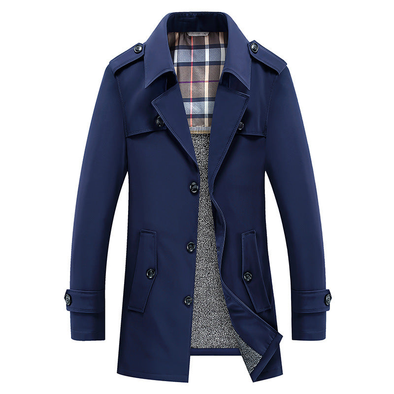 Herren Moderner Kurzmantel im Trench-Look mit kariertem Innenfutter und Utility-Taschen Nord Taschen