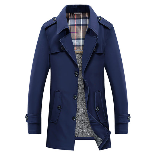 Herren Moderner Kurzmantel im Trench-Look mit kariertem Innenfutter und Utility-Taschen Nord Taschen