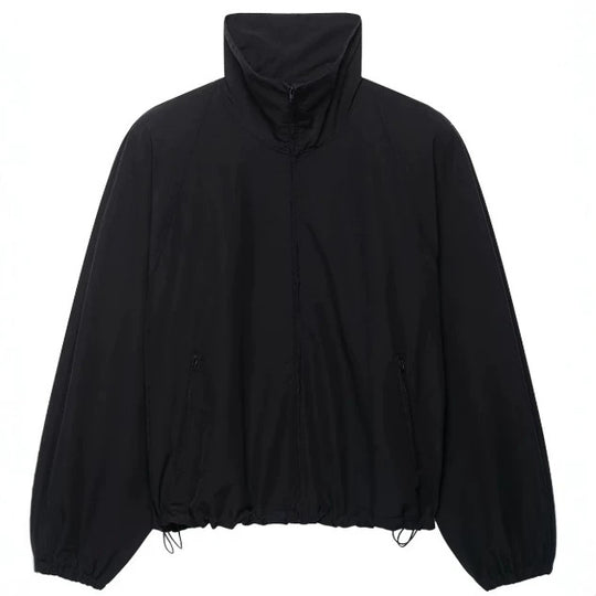 Damen Leichte Oversize-Windjacke im Bomberstil mit hohem Stehkragen und Kordelzug Nord Taschen