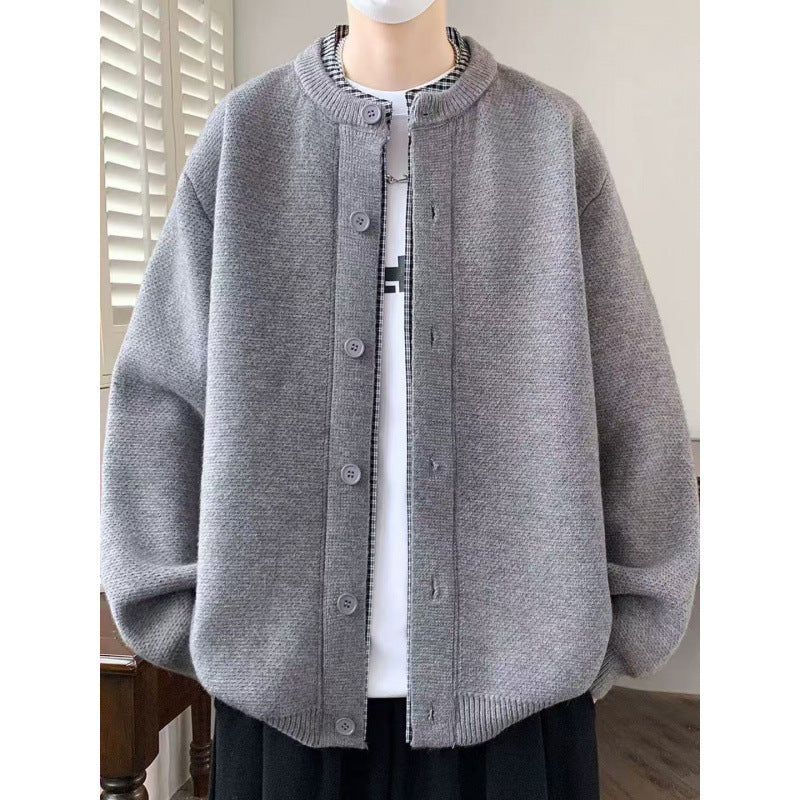 Herren Oversized Strickjacke im Bomberstil mit Rundhals und Knopfleiste Nord Taschen