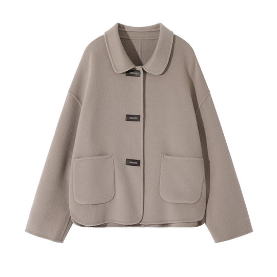 Damen Kurzmantel aus Wollmix mit Hemdkragen, kastiger Silhouette und Eingrifftaschen Nord Taschen
