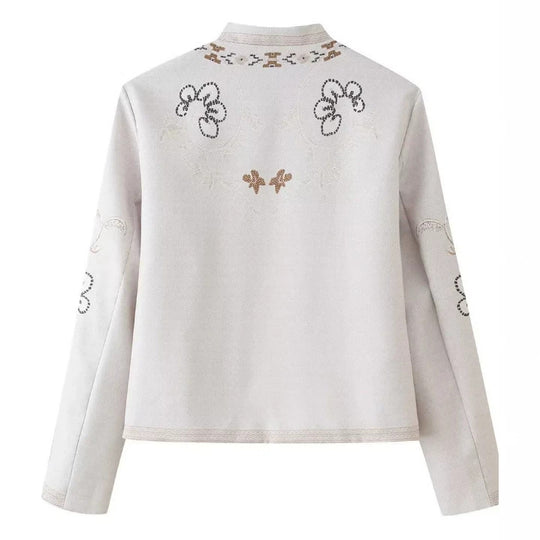 Damen Feine bestickte Kurzjacke mit Stehkragen und floraler Ornament‑Stickerei Nord Taschen