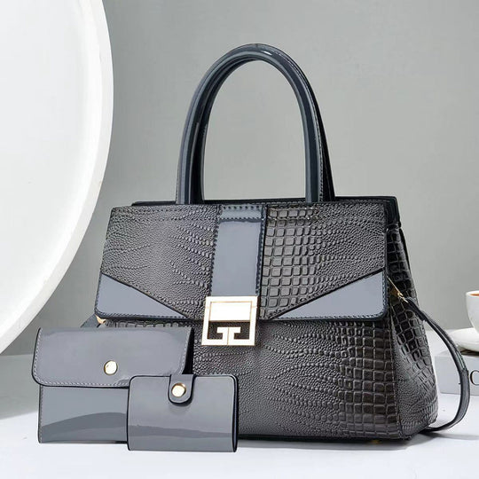 Damen elegante Handtasche mit abnehmbarer Mini-Clutch und raffiniertem Kroko-Look Nord Taschen