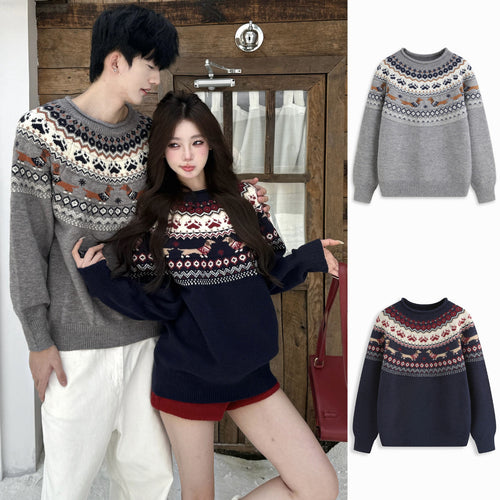 Damen Gemusterter Pullover mit Rundhalsausschnitt Nord Taschen