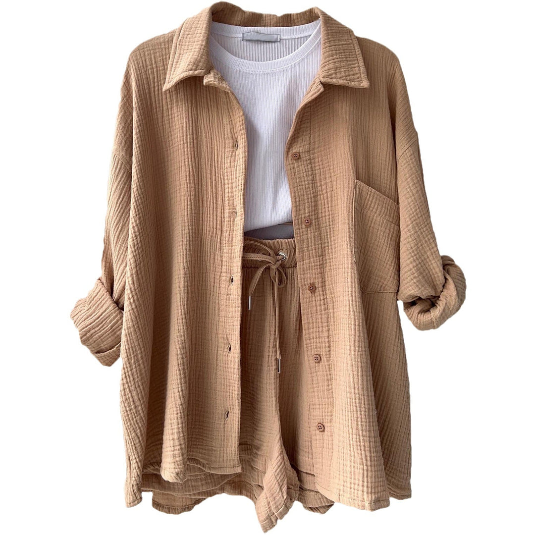 Damen lässiges Sommer-Set mit kurzärmliger Bluse und Shorts