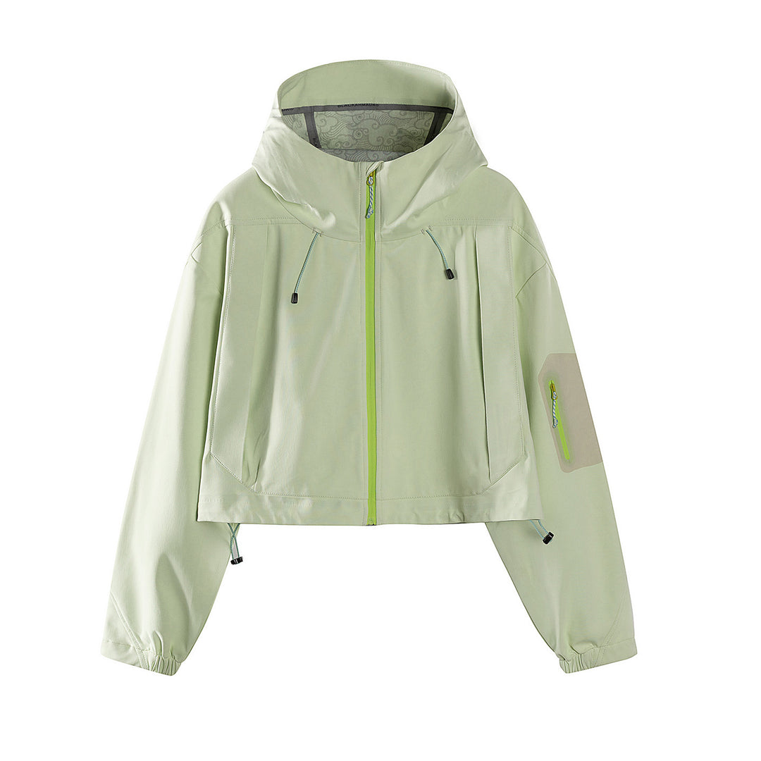 Damen Kurze wasserdichte Kapuzenjacke mit verstellbarem Saum und Ärmeltasche Nord Taschen