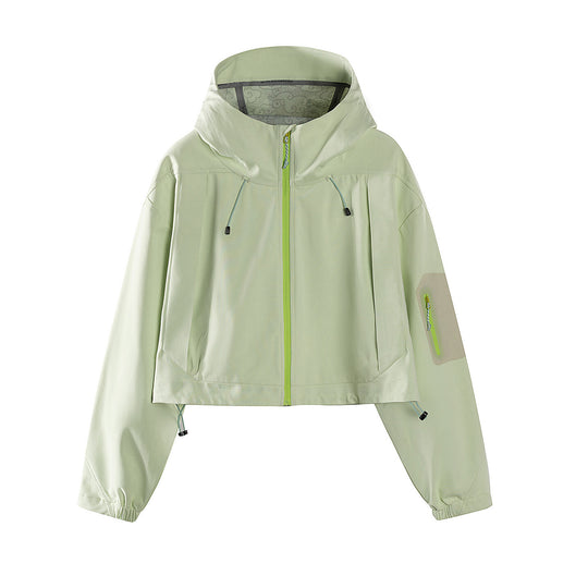 Damen Kurze wasserdichte Kapuzenjacke mit verstellbarem Saum und Ärmeltasche Nord Taschen