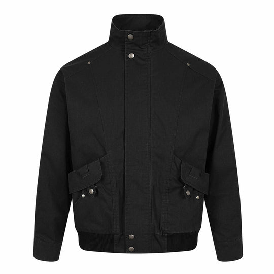 Herren Kurzer Utility Bomber mit hohem Stehkragen, aufgesetzten Klappentaschen und Rippenbund Nord Taschen