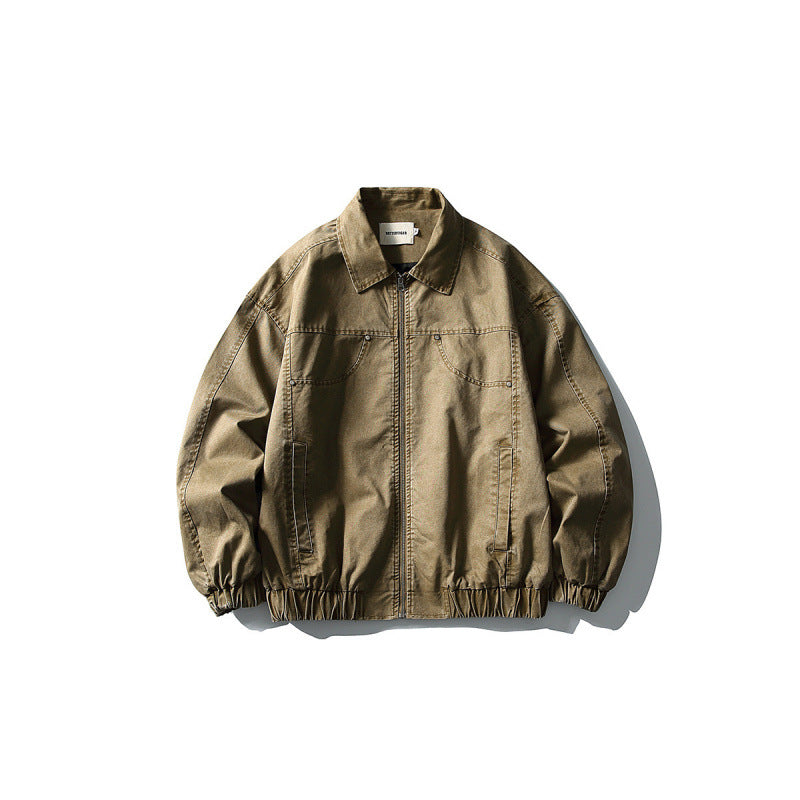 Unisex Kurze kastige Denim-Blousonjacke mit Reißverschluss, Hemdkragen und elastischem Saum Nord Taschen