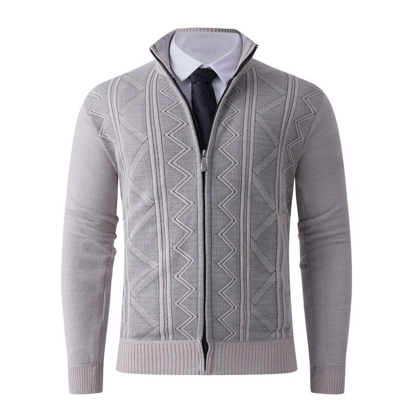Herren Strick-Zipjacke mit Stehkragen und dezentem Rautenmuster Nord Taschen