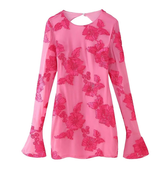 Damen 300+ Chiffonbluse mit floraler 3D Stickerei, Keyhole Rücken und ausgestellten Manschetten Nord Taschen