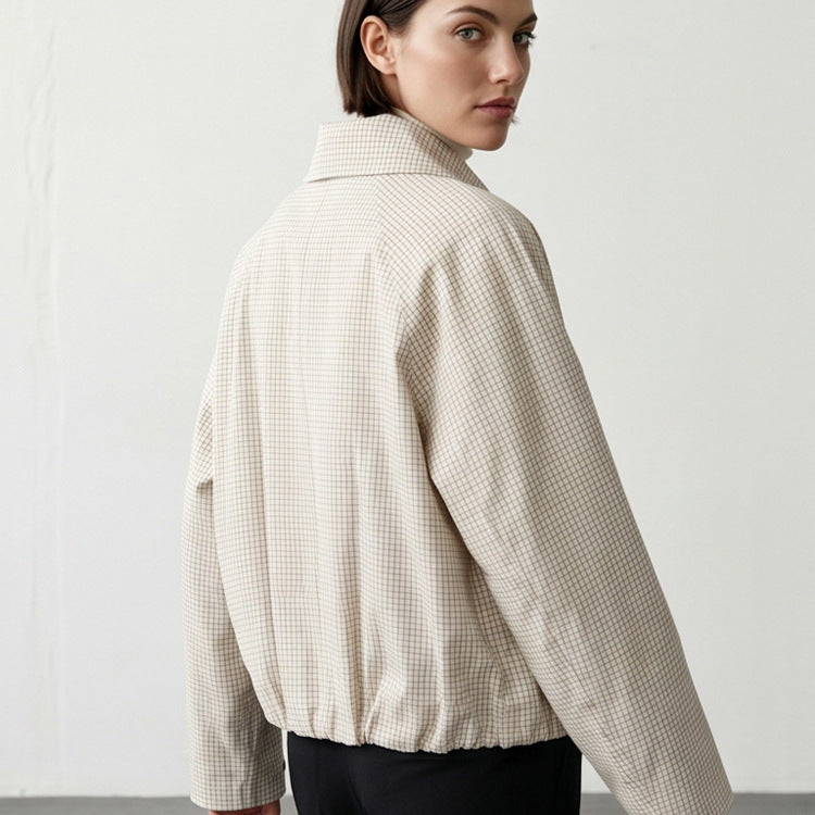 Damen Kurze Doppelreiher-Blousonjacke mit Wickelkragen und Raglanärmeln Nord Taschen