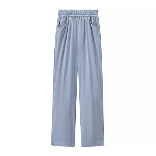 Damen weite High-Waist-Loungehose aus fließender Viskoseoptik mit Elastbund und Eingrifftaschen Nord Taschen