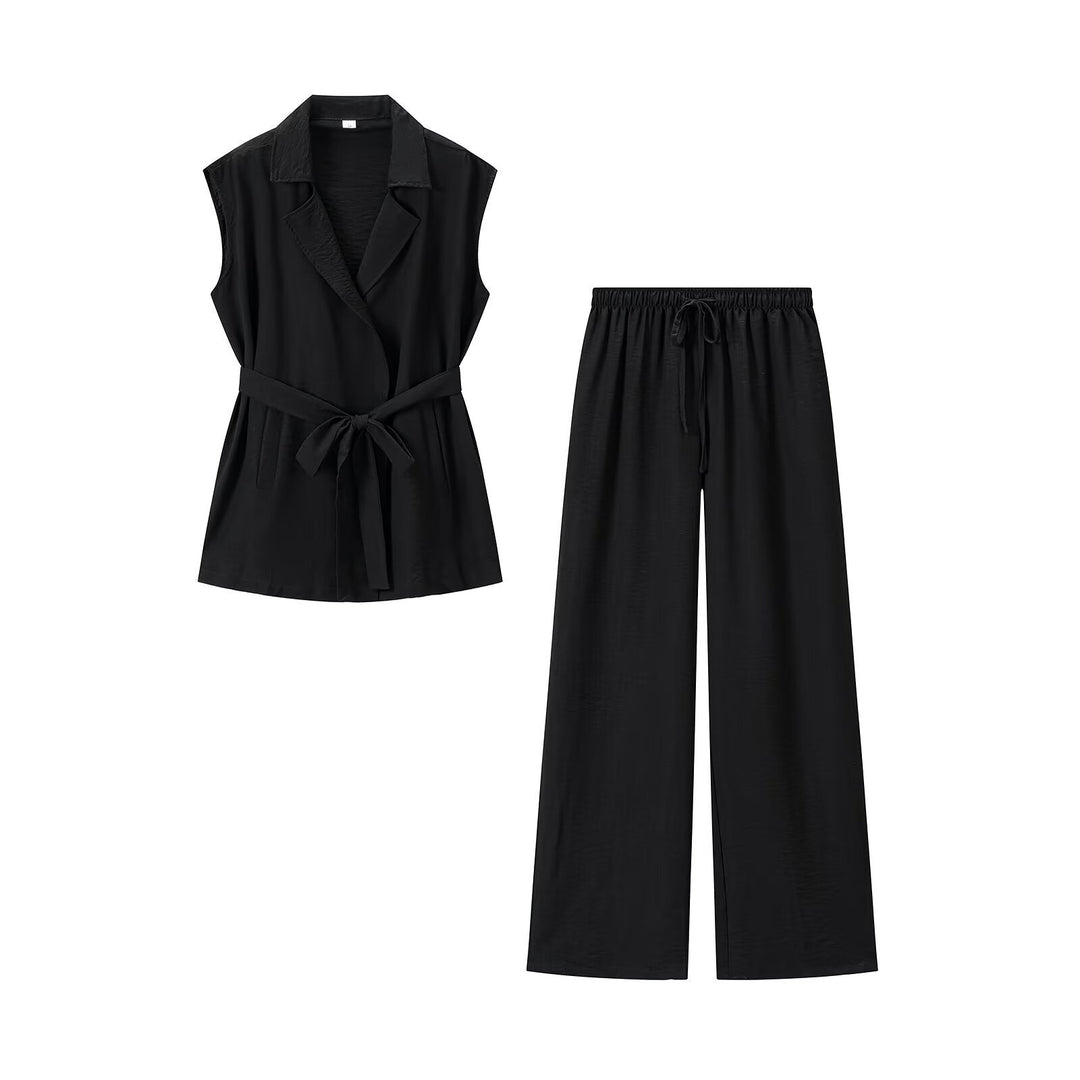 Damen Zweiteiliges Leichtes Lounge-Set mit Ärmelloser Weste und weiter Palazzohose Nord Taschen