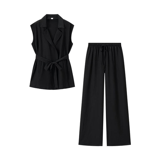Damen Zweiteiliges Leichtes Lounge-Set mit Ärmelloser Weste und weiter Palazzohose Nord Taschen