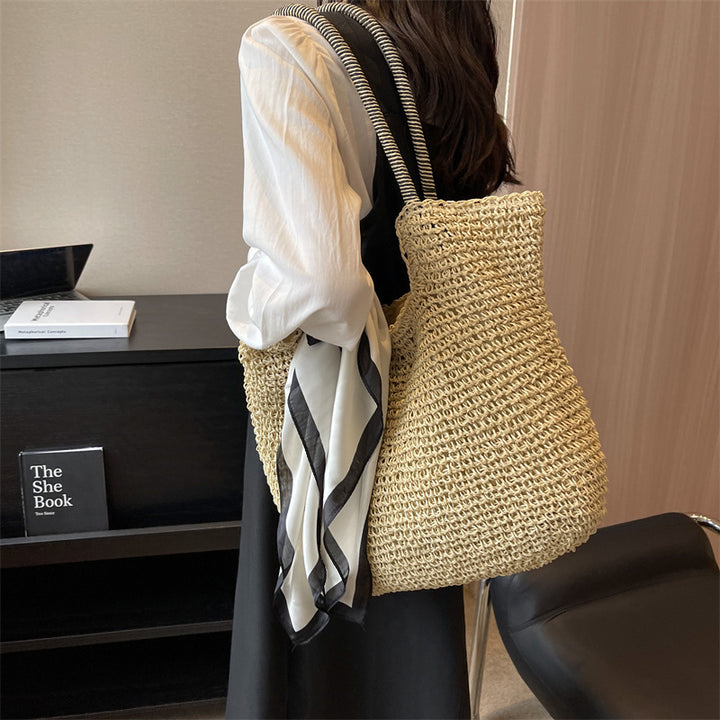 Damen trendige Strohtasche mit modischem Kordelzug Nord Taschen