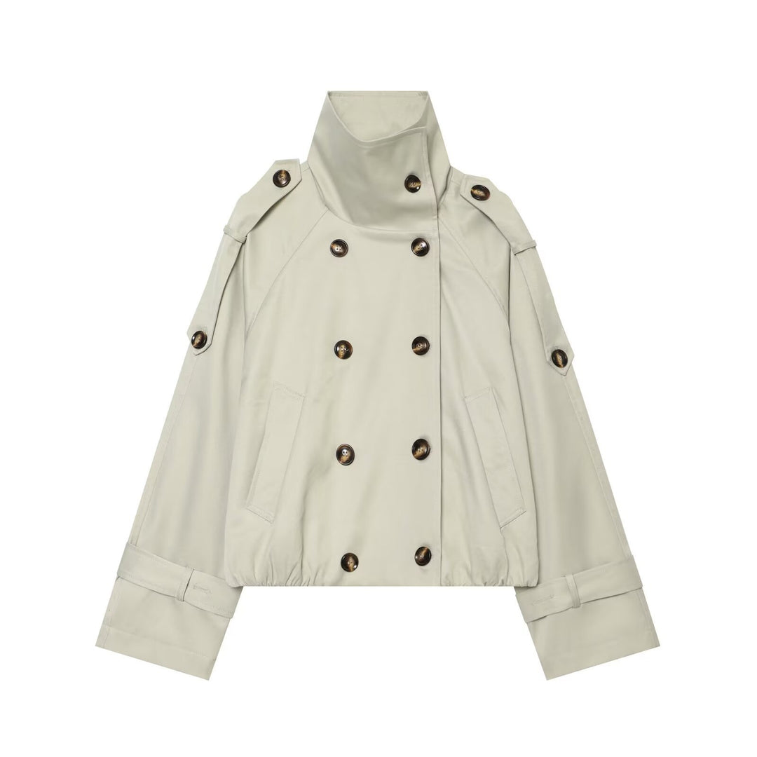 Damen Cropped-Trenchcape mit hohem Funnelkragen und Schulterriegeln Nord Taschen