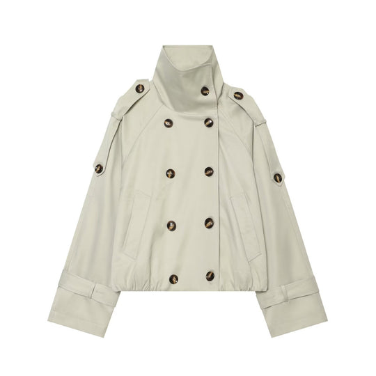 Damen Cropped-Trenchcape mit hohem Funnelkragen und Schulterriegeln Nord Taschen