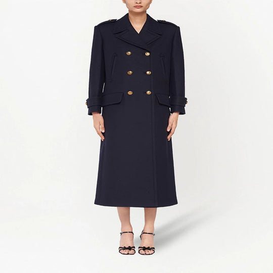 Damen Doppelreihiger militärinspirierter Maxi‑Wollmantel mit Epauletten und Zierriegeln Nord Taschen