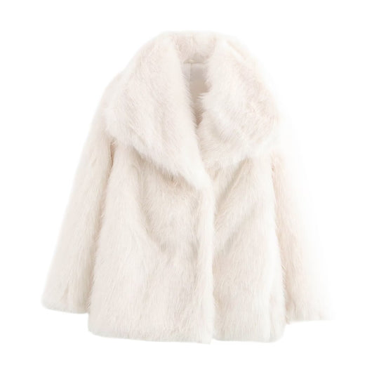 Damen Kurz geschnittener Faux-Fur-Mantel mit voluminösem Schalkragen und geradem Schnitt Nord Taschen