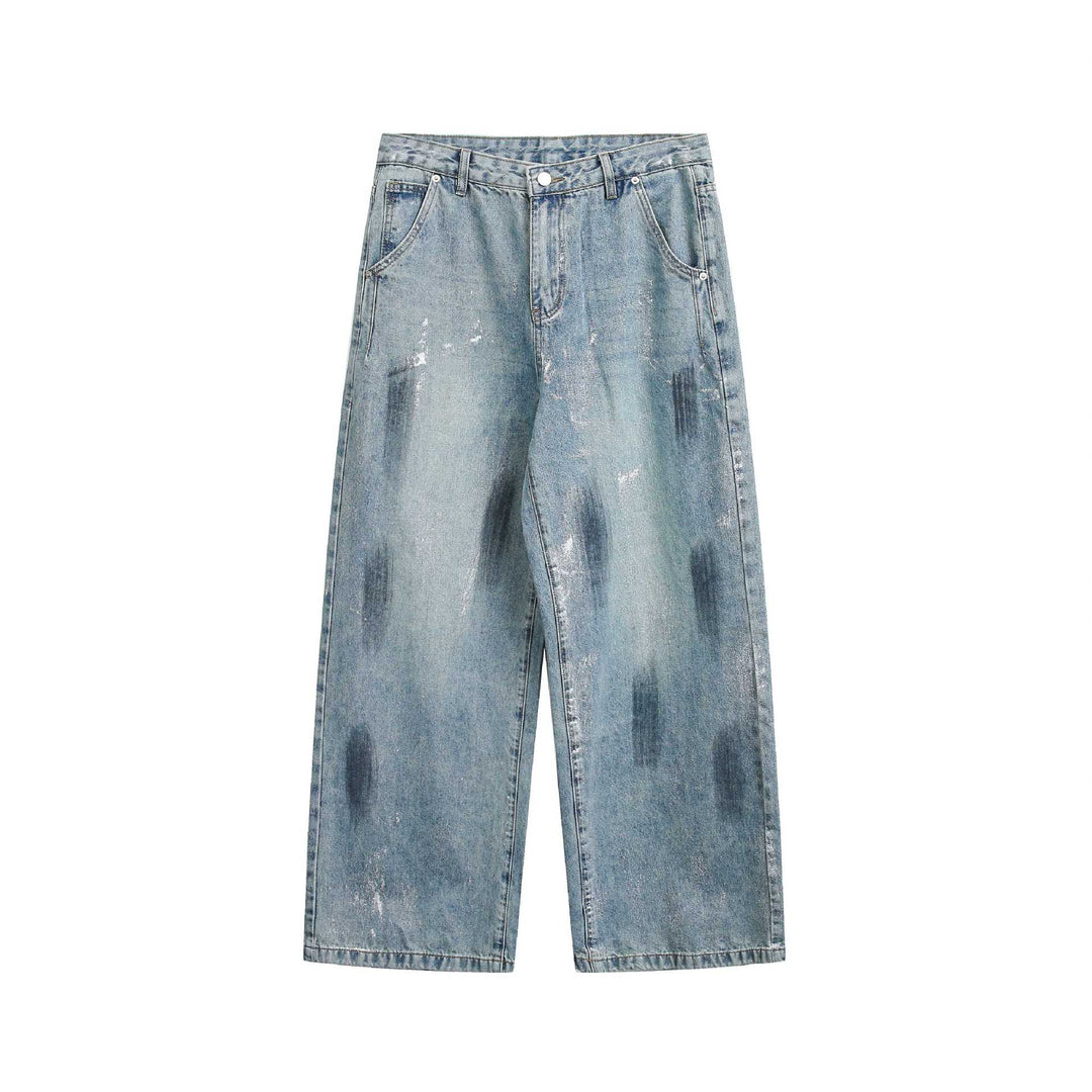 Damen weite Cropped-Jeans hochtailliert mit Used‑Effekt und Fleckoptik Nord Taschen
