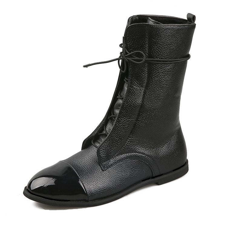 Damen Schnürstiefel mit spitzer Kappenaht und mittelhohem Schaft aus strukturiertem Obermaterial Nord Taschen