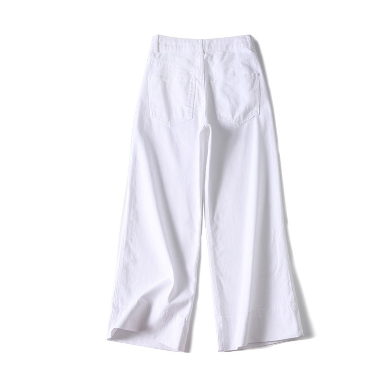 Damen Weite hochtaillierte Palazzo-Hose aus Baumwollmix mit Umschlagsaum Nord Taschen