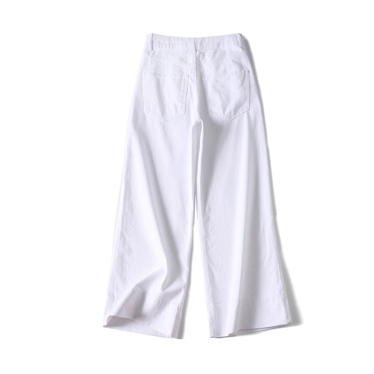 Damen Weite hochtaillierte Palazzo-Hose aus Baumwollmix mit Umschlagsaum Nord Taschen