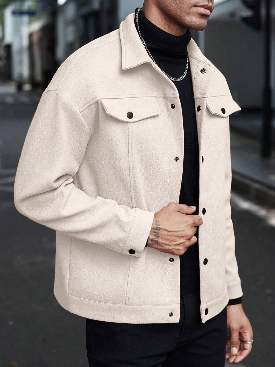 Herren nan Hemdjacke aus Wollmischung mit Druckknöpfen und Pattentaschen Nord Taschen