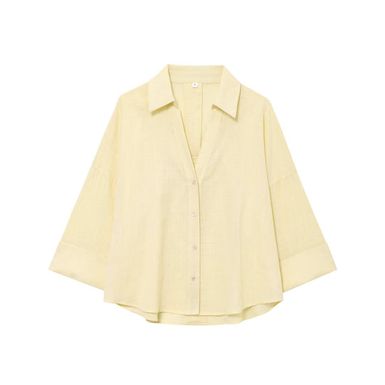 Damen Oversize Viskose-Hemdbluse mit dreiviertelärmeln und verlängertem Rückensaum Nord Taschen