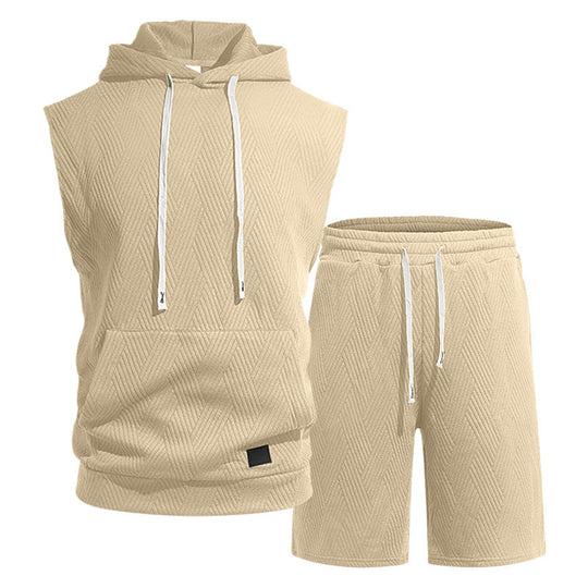 Herren nan ärmelloses Kapuzen-Lounge-Set aus strukturierter Baumwollmischung mit Kängurutasche und elastischer Freizeithose