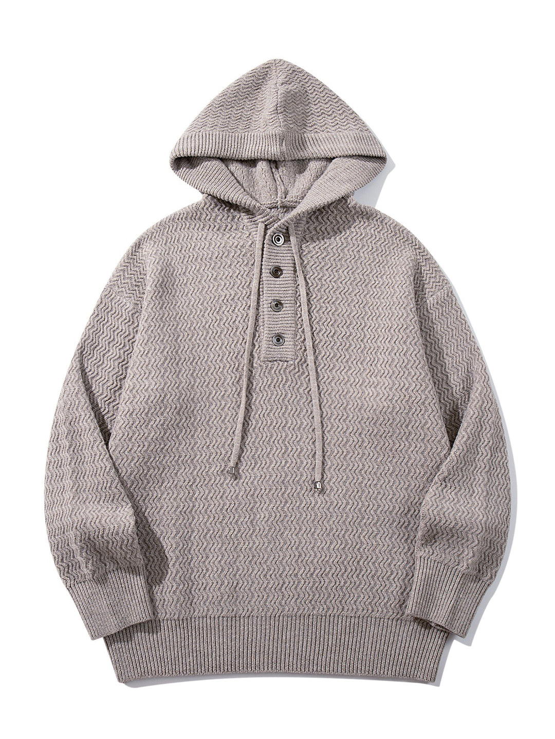 Unisex Strukturierter Kapuzen‑Strickpullover mit Henley‑Knopfleiste Nord Taschen