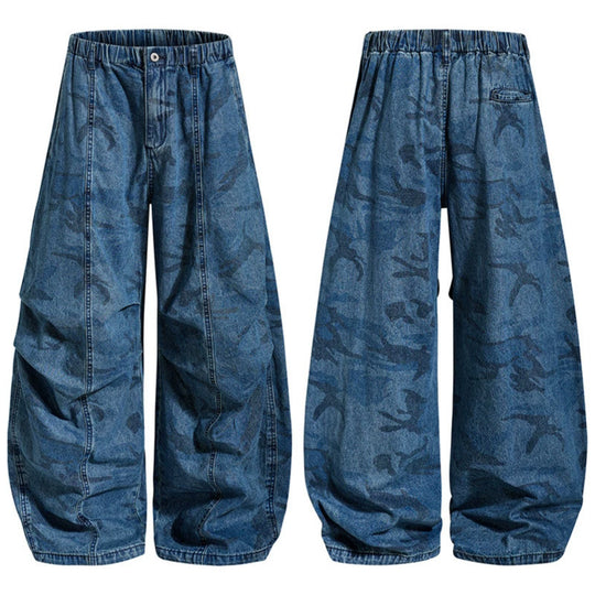 Damen Extraweite Denim-Palazzo-Hose mit elastischem Komfortbund und markanten Nahtdetails Nord Taschen