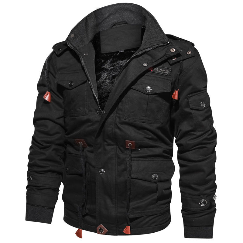 Herren winddichte Multifunktions‑Fieldjacke aus Canvas mit wärmender Teddyplüsch‑Innenlage und verstellbarem Kordzug Nord Taschen