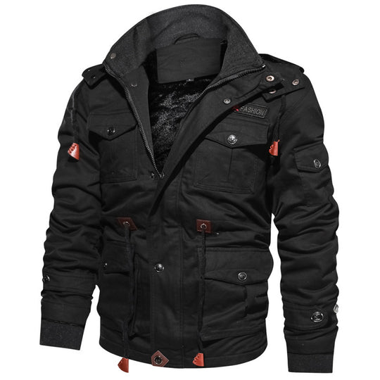 Herren winddichte Multifunktions‑Fieldjacke aus Canvas mit wärmender Teddyplüsch‑Innenlage und verstellbarem Kordzug Nord Taschen