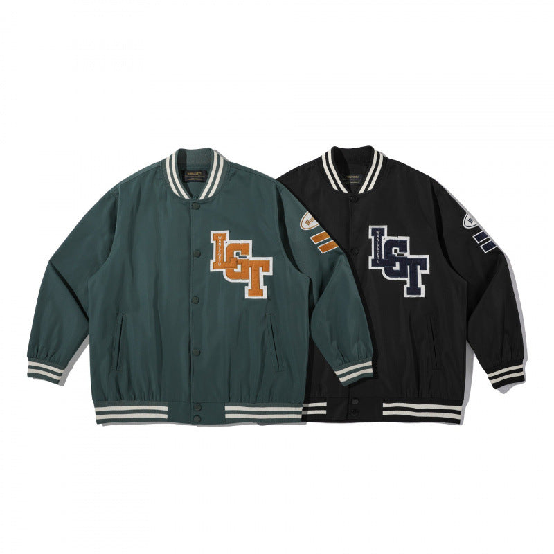 Unisex College-Bomberjacke mit gestepptem Patch, gestreiften Rippsäumen und Druckknopfleiste Nord Taschen