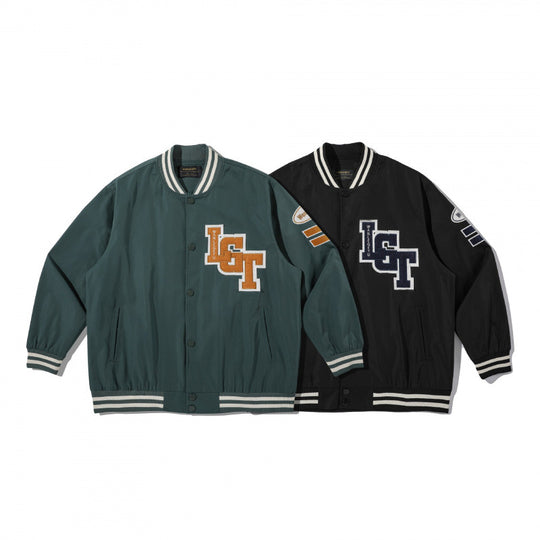 Unisex College-Bomberjacke mit gestepptem Patch, gestreiften Rippsäumen und Druckknopfleiste Nord Taschen