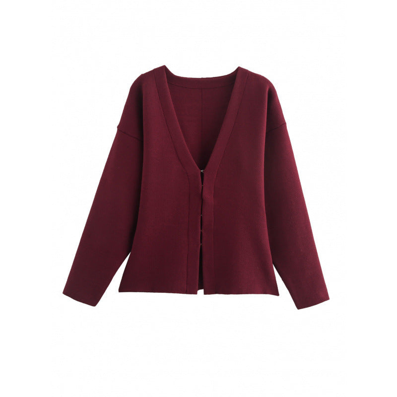 Damen Locker geschnittener Feinstrick-Cardigan mit tiefem V‑Ausschnitt und verdeckter Knopfleiste Nord Taschen