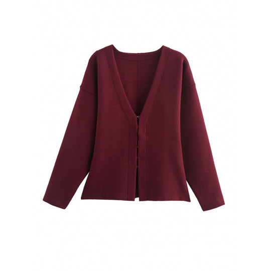 Damen Locker geschnittener Feinstrick-Cardigan mit tiefem V‑Ausschnitt und verdeckter Knopfleiste Nord Taschen