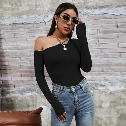 Damen asymmetrisches One-Shoulder Longsleeve-Top mit schlanker Sculpting-Passform und feiner Rippstruktur Nord Taschen