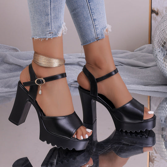Damen Plateau-High-Heels mit verstellbarem Riemendesign und komfortablem Blockabsatz
