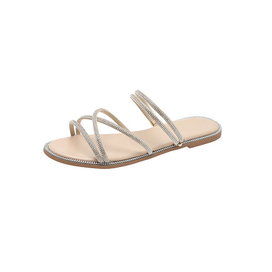 Damen Glamouröse Slide-Sandalen mit funkelnden Riemen und komfortablem Fußbett