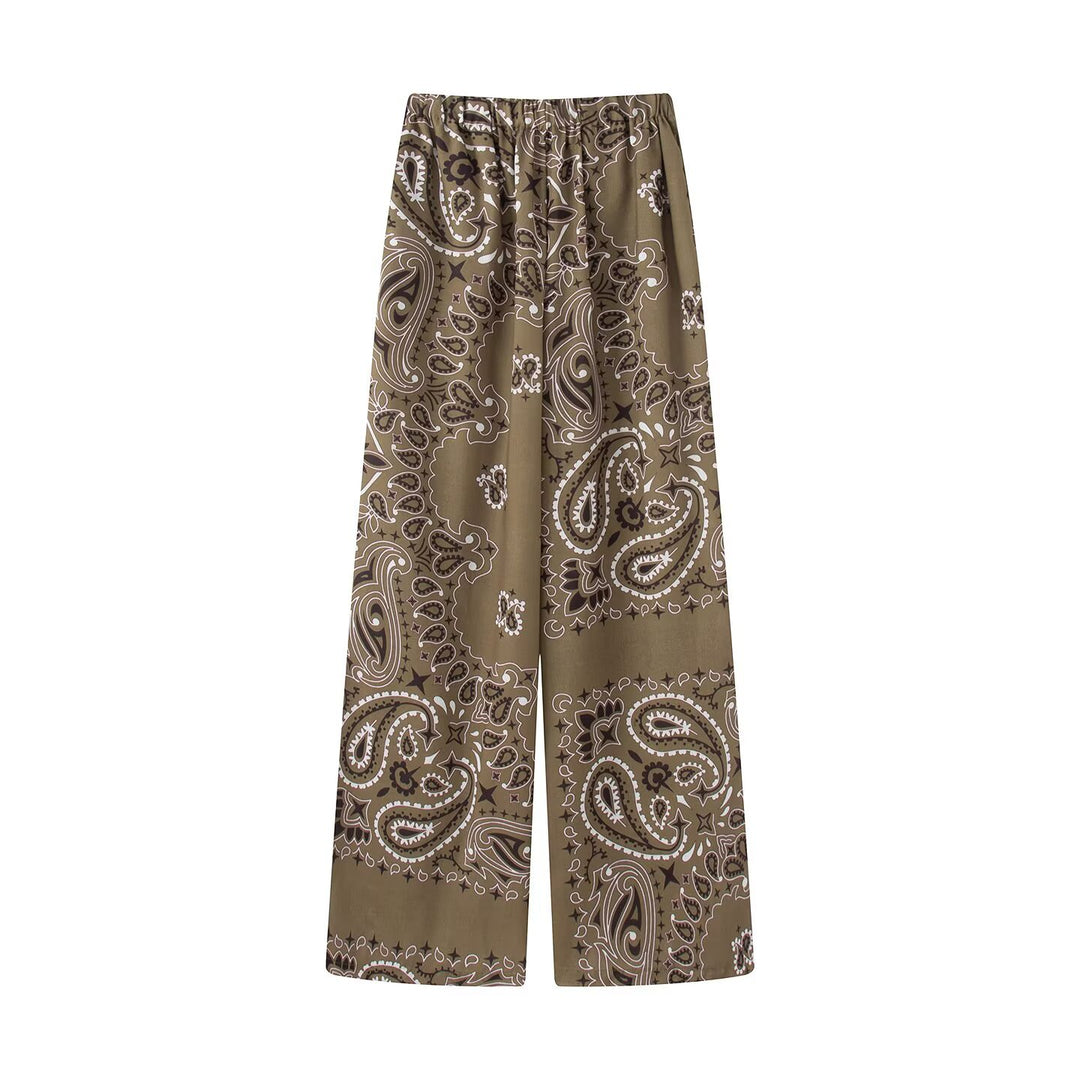 Damen Zweiteiliges Satinoptik-Lounge-Set mit Paisley-Print, Kimonokragen-Bluse und weiter Culotte-Hose Nord Taschen