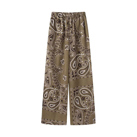 Damen Zweiteiliges Satinoptik-Lounge-Set mit Paisley-Print, Kimonokragen-Bluse und weiter Culotte-Hose Nord Taschen