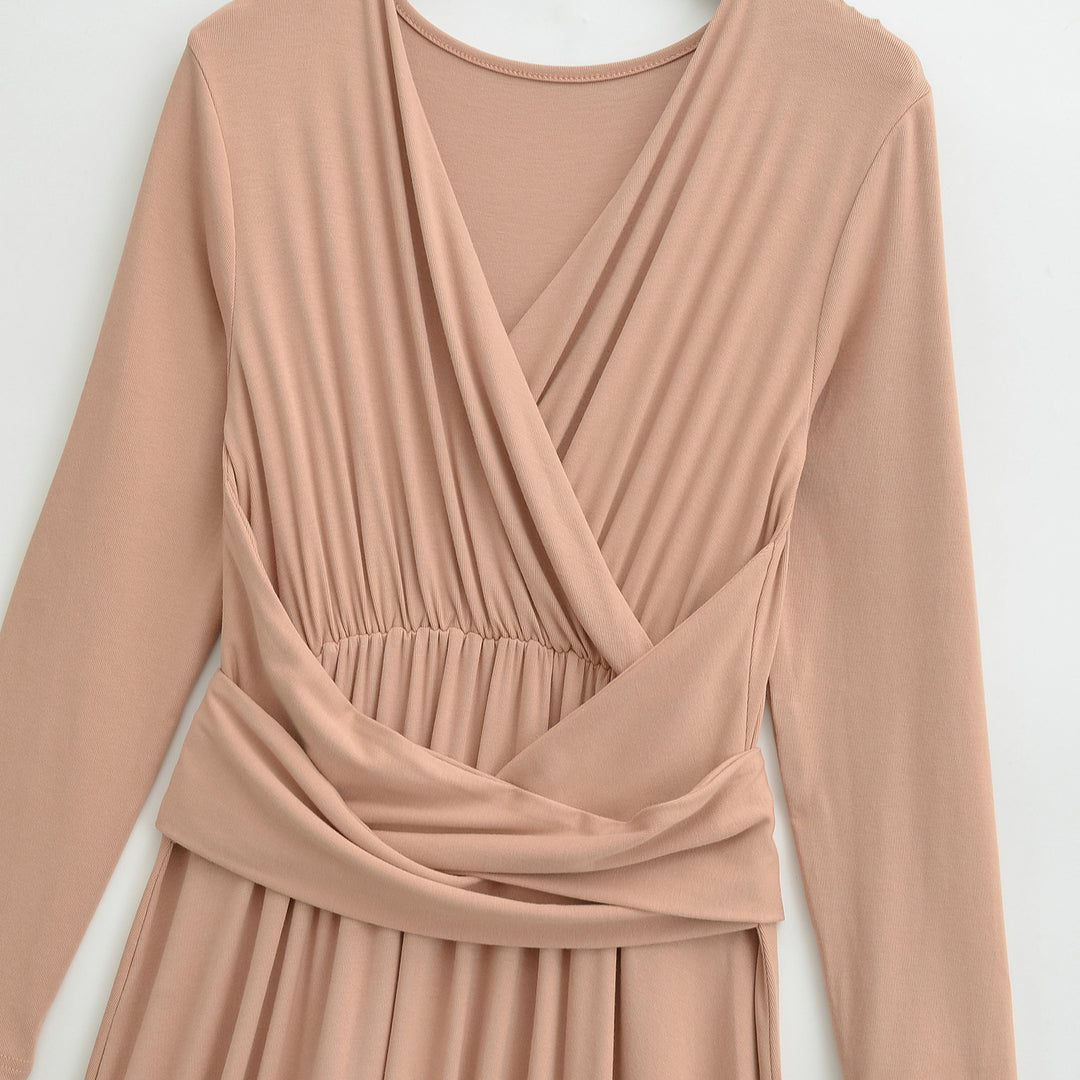 Damen Maxi-Wickelkleid mit taillierter Wickelpartie und langen Ärmeln Nord Taschen