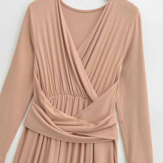 Damen Maxi-Wickelkleid mit taillierter Wickelpartie und langen Ärmeln Nord Taschen