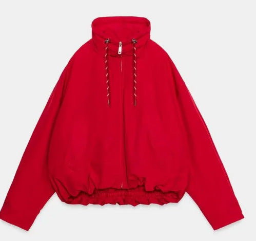 Damen Oversize Cropped Kapuzenjacke mit durchgehendem Reißverschluss, Kordelzug und gerafftem Saum Nord Taschen