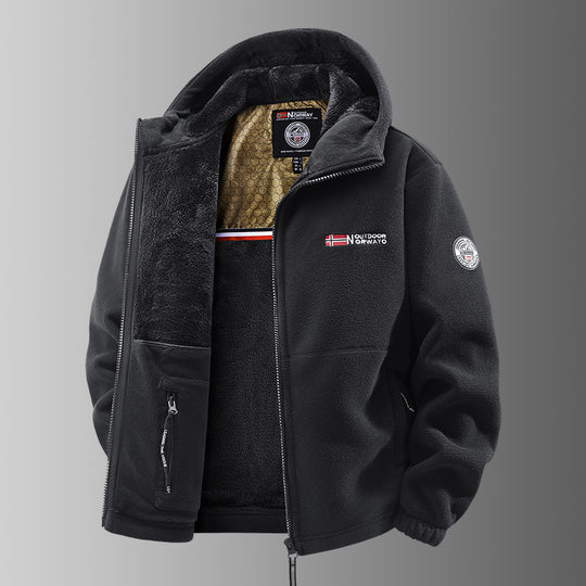 Herren Kuschelige Fleece‑Kapuzenjacke mit Teddyfutter, windabweisend und Reißverschlusstaschen Nord Taschen