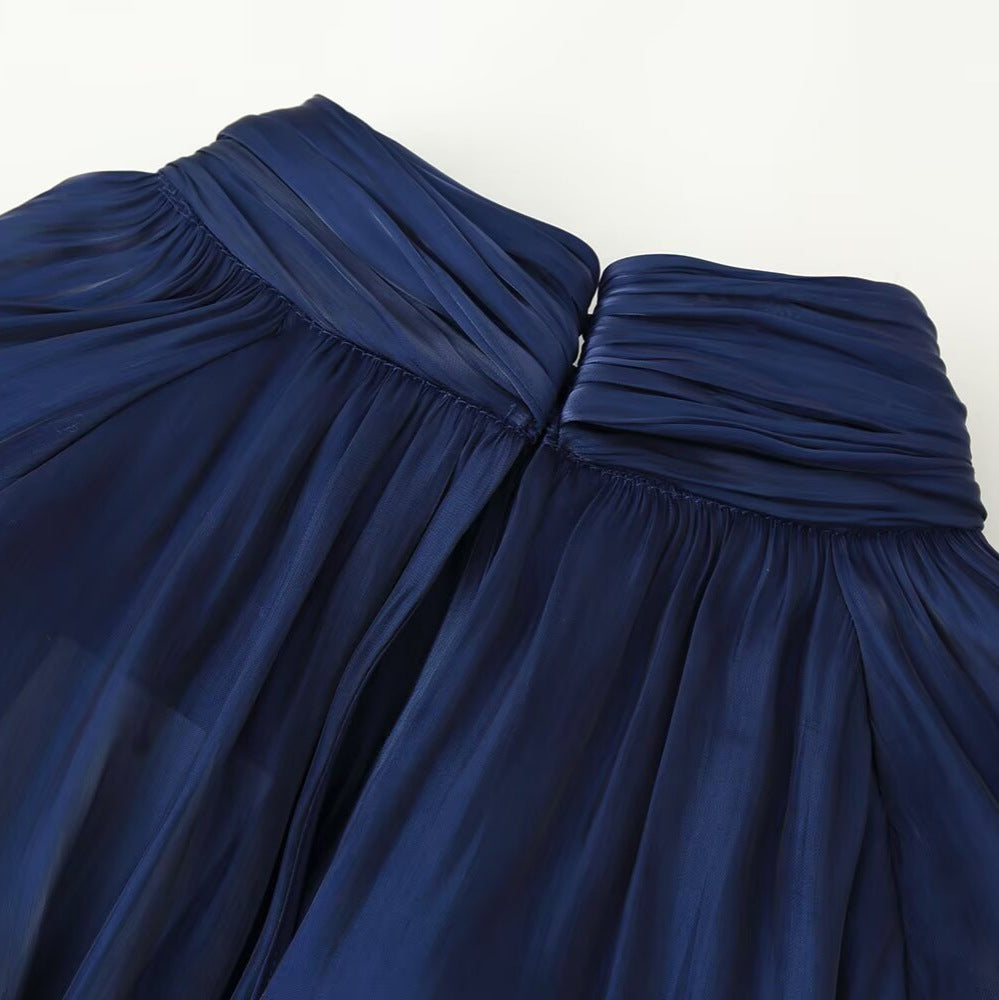 Damen Seidenähnliche Schlupfbluse mit Schleifenkragen, Plissée‑Effekt und gerafften Ballonärmeln Nord Taschen